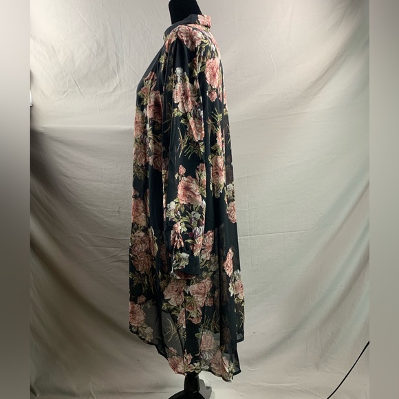 Floral Print High Low Sheer Chiffon Blouse - Picture 9 of 10